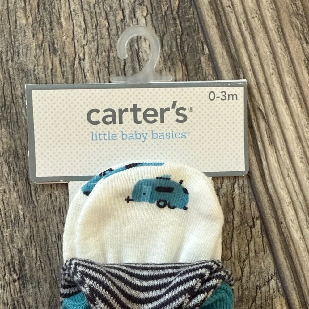 Carter's Baby boys 3-Pack Scratch Mittens (0-3 MONTHS) cotton blue stripes new